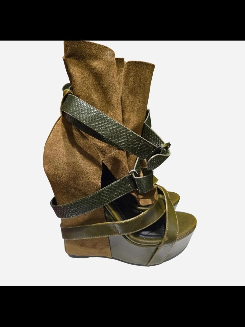 Women's ROTHKO Olive Green and Brown Suede Strappy Wedge Sandals